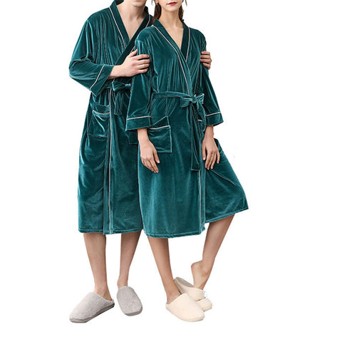 2019 Autumn And Winter Stitching Nightgown Long Section Men And Women Couple Pajamas