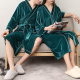 2019 Autumn And Winter Stitching Nightgown Long Section Men And Women Couple Pajamas