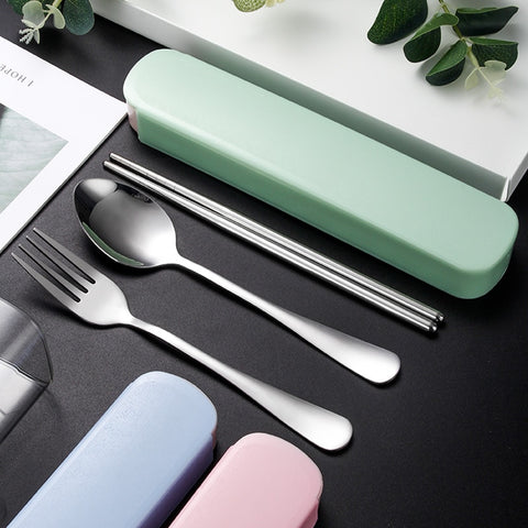3pcs/set Cutlery Set Travel Portable Box Flatware Stainless Steel