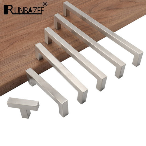 RUNBAZEF Drawer Knobs And Handles For Furniture Handle Stainless Steel Door Pull Kitchen Wardrobe Knob Square Cupboard Handle