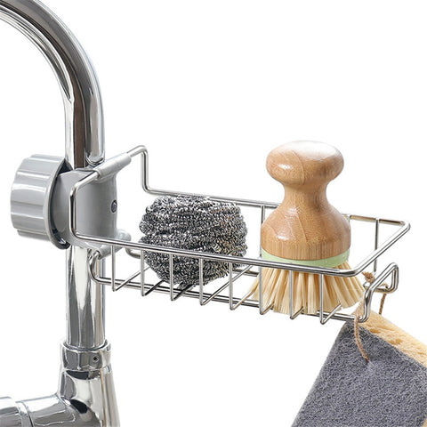 Adjustable Sink Drain Rack Sponge Storage Faucet Holder Soap Drainer Shelf Basket