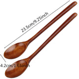 Spoon Tableware 2 Pcs Natural Japanese Style Wooden Soup Spoons With Long Handle Natual Wood Dessert Tea Coffee Spoon Rice