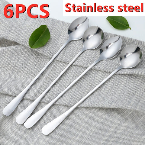 6PCS Tea Spoons Long Handle Ice Cream Dessert Sundae Spoons