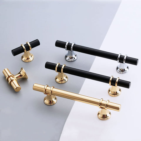 KK&FING Modern Zinc Alloy Black Gold Door Handles Kitchen Cabinet Handles Solid Drawer Knobs Fashion Furniture Handle Hardware