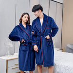 Couple Navy Blue Long Coral Velvet Bathroom Bathrobe