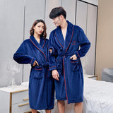 Couple Navy Blue Long Coral Velvet Bathroom Bathrobe