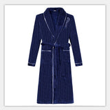 Couple Navy Blue Long Coral Velvet Bathroom Bathrobe