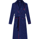 Couple Navy Blue Long Coral Velvet Bathroom Bathrobe