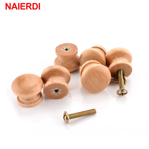 10pcs NAIERDI Handles 2.5X2CM Natural Wooden Cabinet Drawer Wardrobe