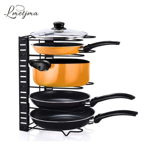 LMETJMA Adjustable Pan Organizer Rack Pot Lid Holder Folding Cookware Bakeware Chopping Board Organizer Shelf Rack KC0221